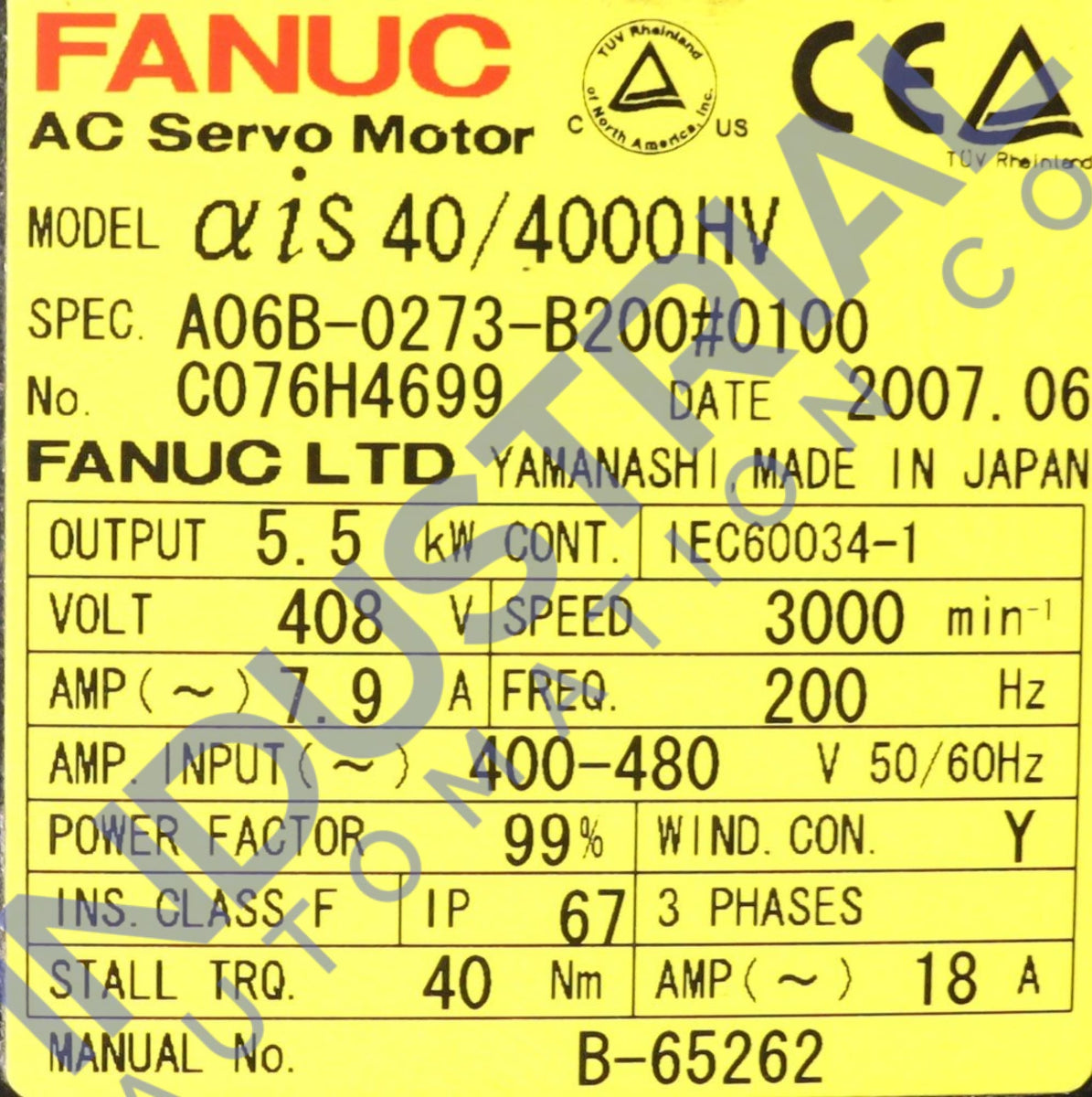 FANUC A06B-0273-B200#0100 AC Servo Motor