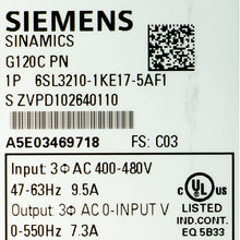 Load image into Gallery viewer, Siemens 6SL3210-1KE17-5AF1